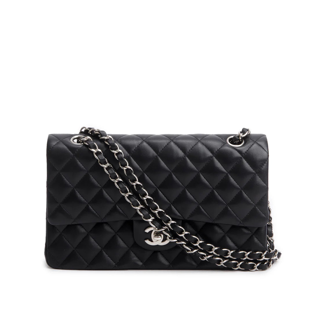 Black Quilted Lambskin Leather Classic Medium Double Flap Bag