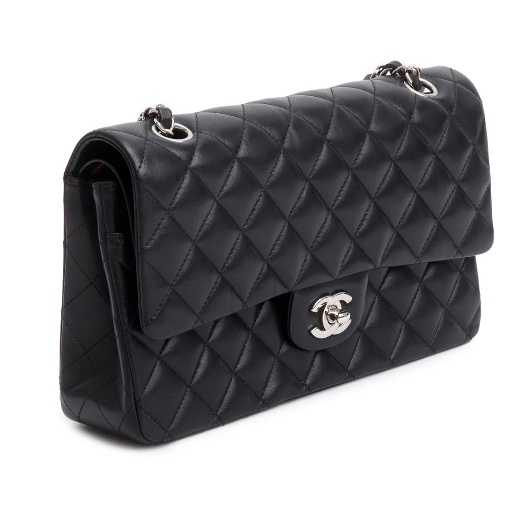 Black Quilted Lambskin Leather Classic Medium Double Flap Bag