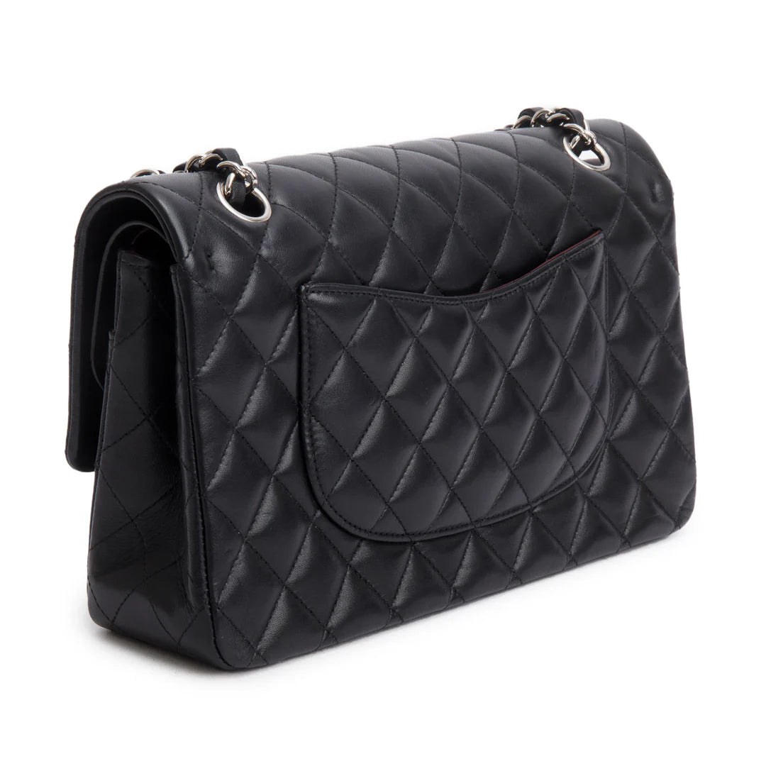 Black Quilted Lambskin Leather Classic Medium Double Flap Bag