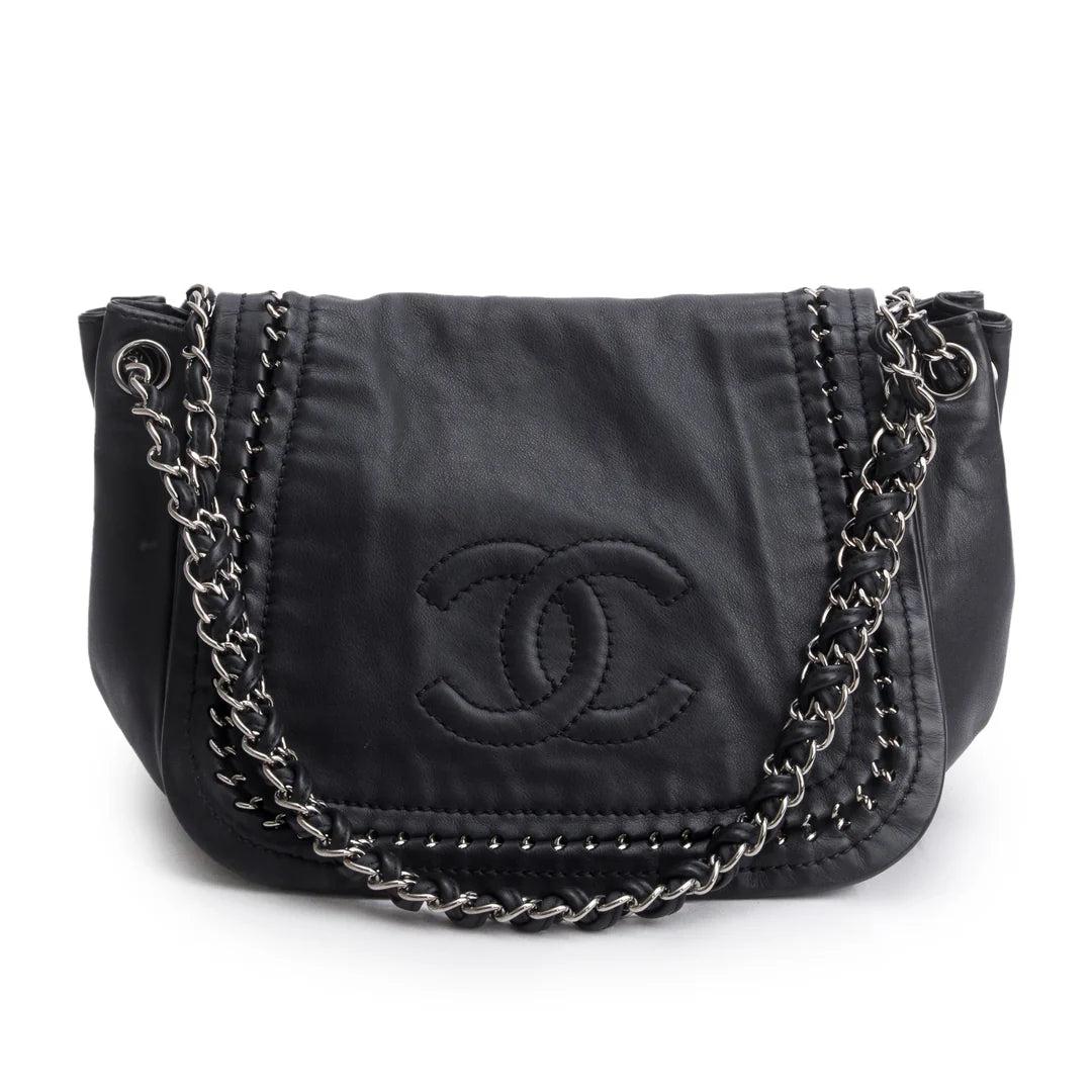 Black Lambskin Luxe Ligne Accordion Flap Bag w/ Authenticity Card