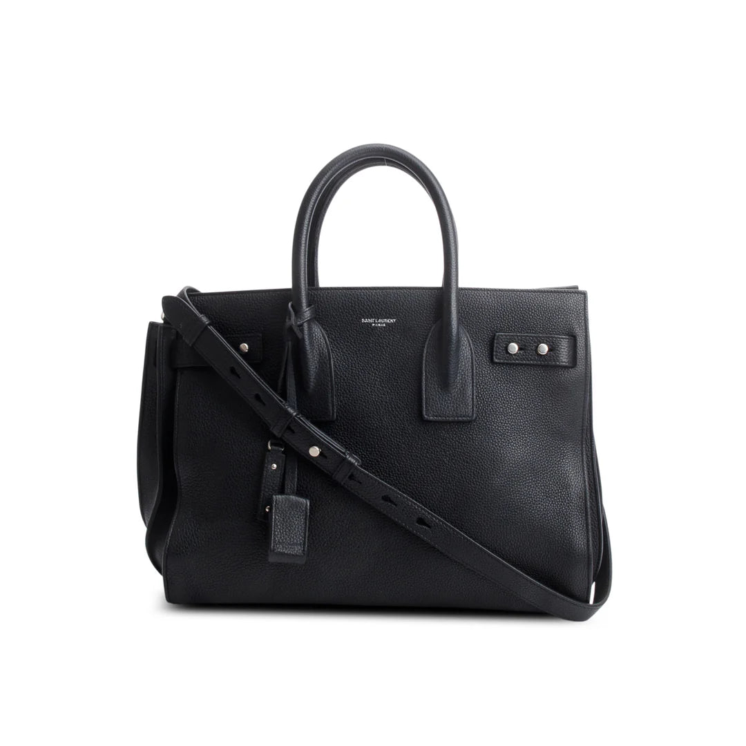 Black Supple Grained Leather Small Sac de Jour w/ Strap