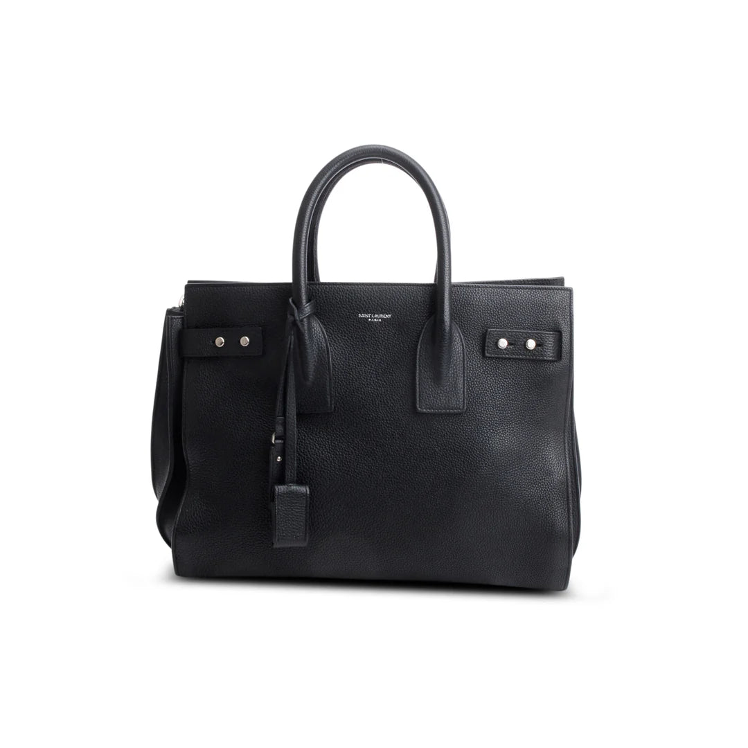 Black Supple Grained Leather Small Sac de Jour w/ Strap