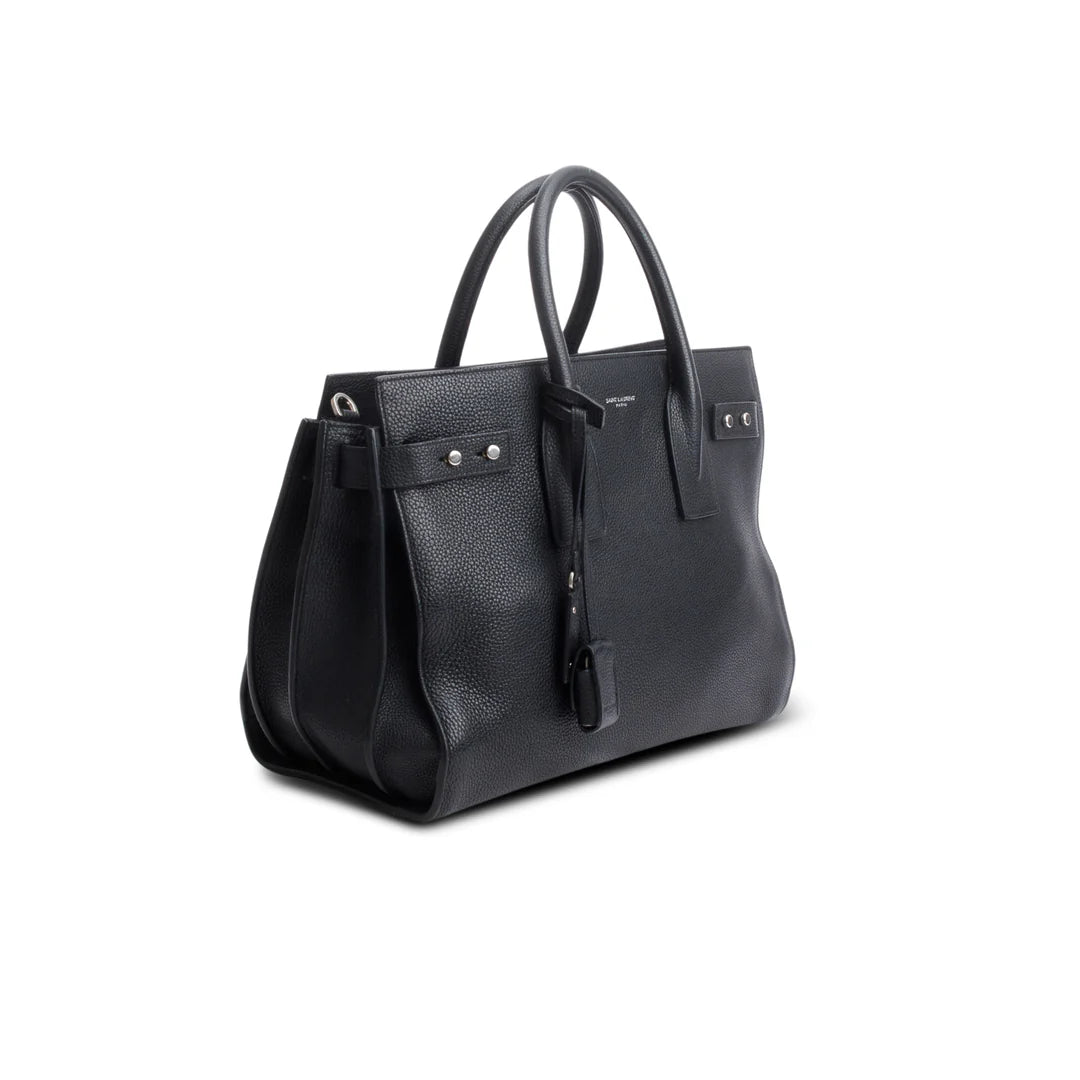 Black Supple Grained Leather Small Sac de Jour w/ Strap