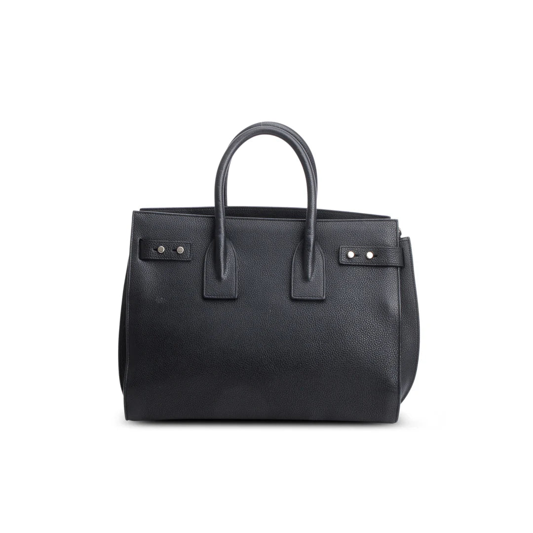 Black Supple Grained Leather Small Sac de Jour w/ Strap