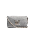 Silver Metallic Epi Leather Twist Chain Wallet