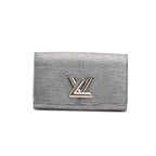 Silver Metallic Epi Leather Twist Chain Wallet