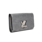 Silver Metallic Epi Leather Twist Chain Wallet