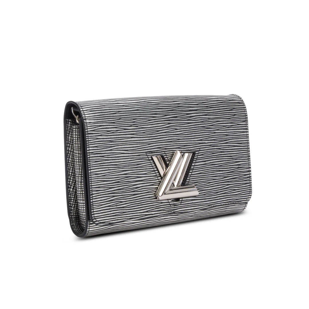 Silver Metallic Epi Leather Twist Chain Wallet