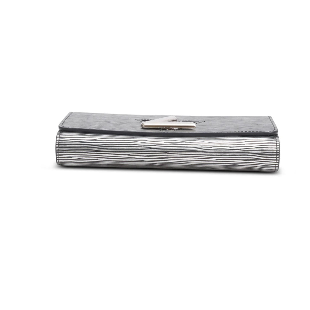 Silver Metallic Epi Leather Twist Chain Wallet