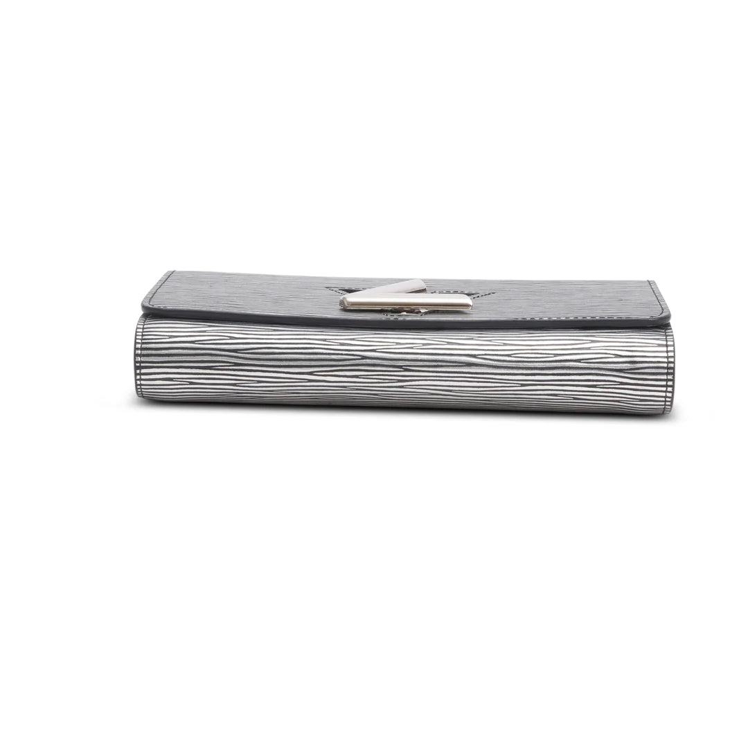 Silver Metallic Epi Leather Twist Chain Wallet