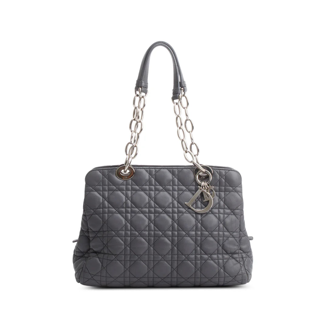 Grey Lambskin Cannage Small Dior Soft Zipped Shopping Tote