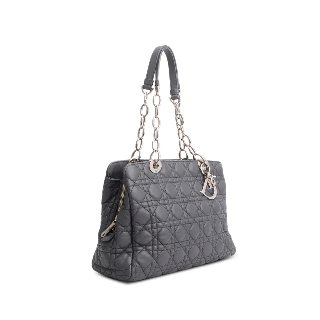 Grey Lambskin Cannage Small Dior Soft Zipped Shopping Tote