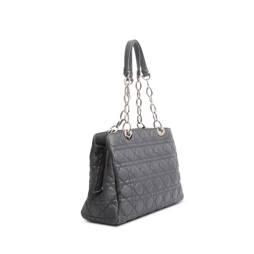 Grey Lambskin Cannage Small Dior Soft Zipped Shopping Tote