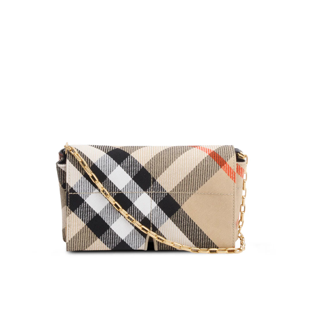 Brown Check Soft Snip Mini Chain Bag