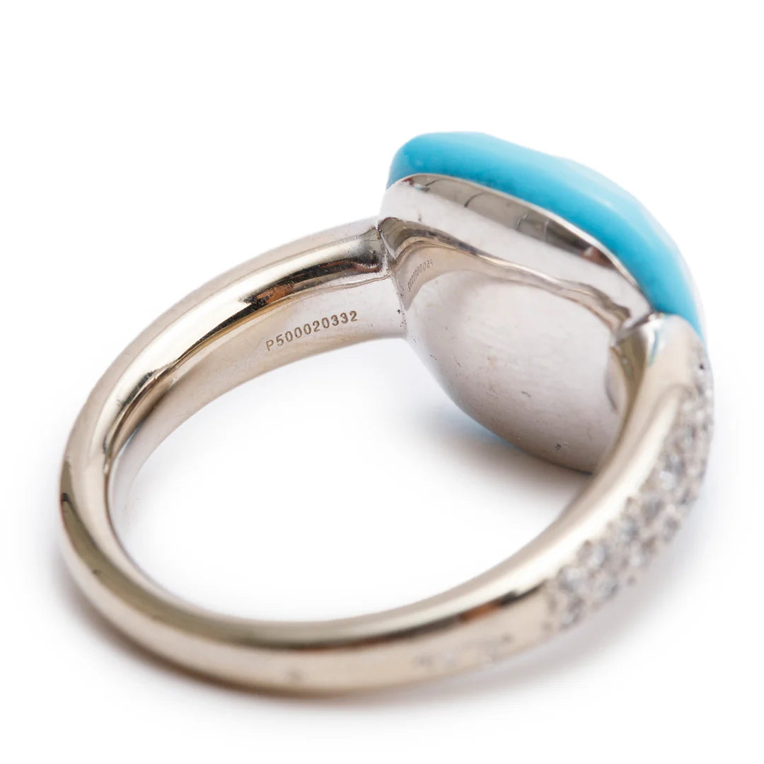 18k White Gold Turquoise &amp; Diamond Capri Ring, Size 4