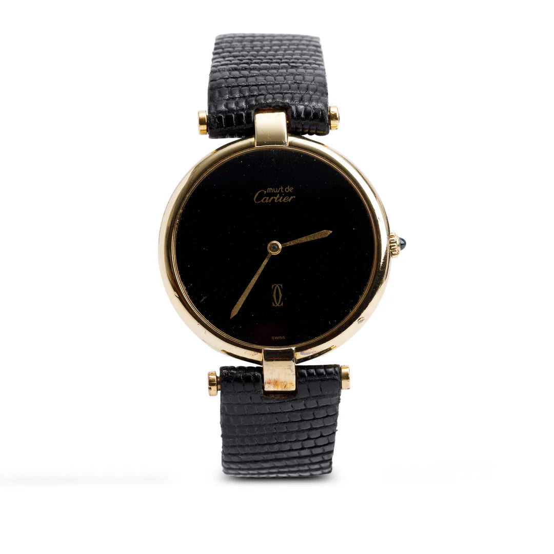 Vintage 18k Gold Vermeil Sterling Silver Argent Must De Vendome 30 MM Quartz Watch