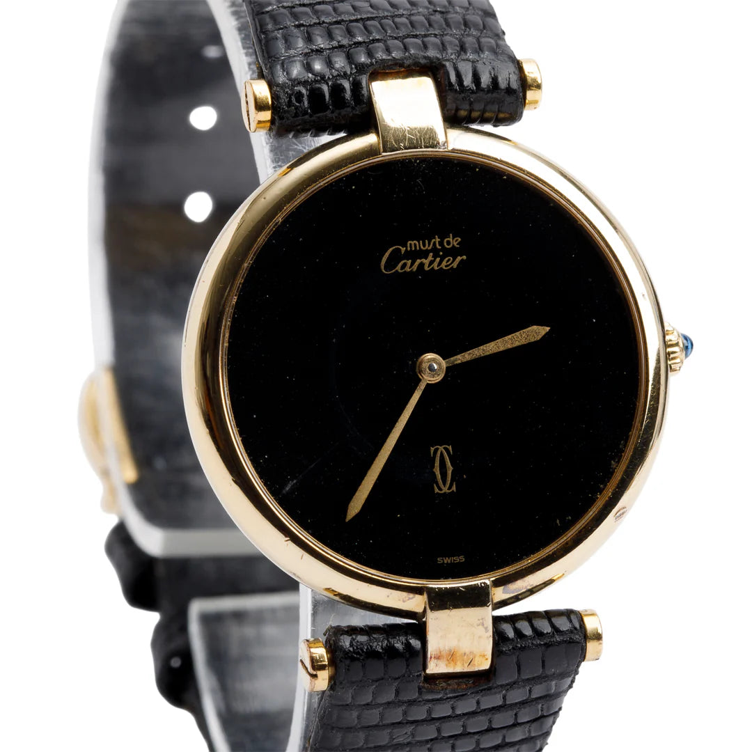 Vintage 18k Gold Vermeil Sterling Silver Argent Must De Vendome 30 MM Quartz Watch