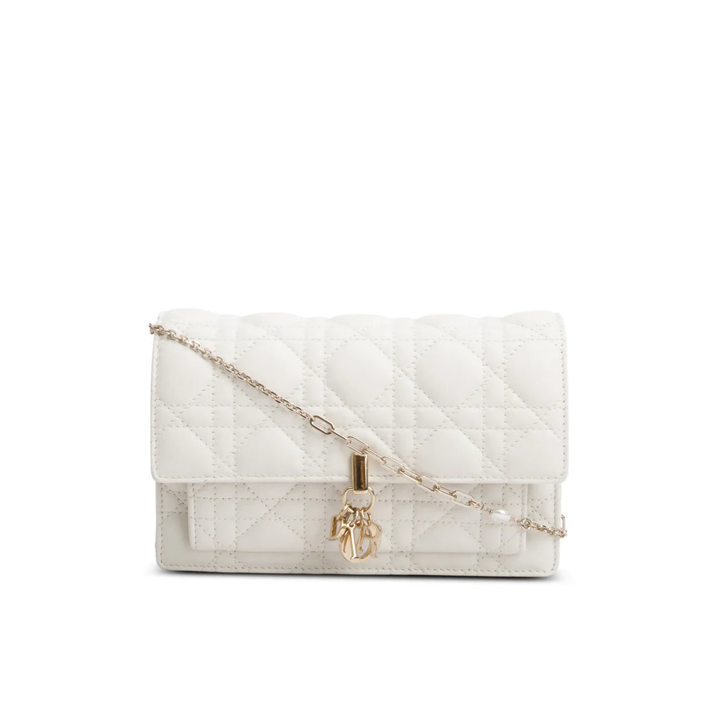 2022 White Lambskin Cannage My Dior Daily Chain Pouch