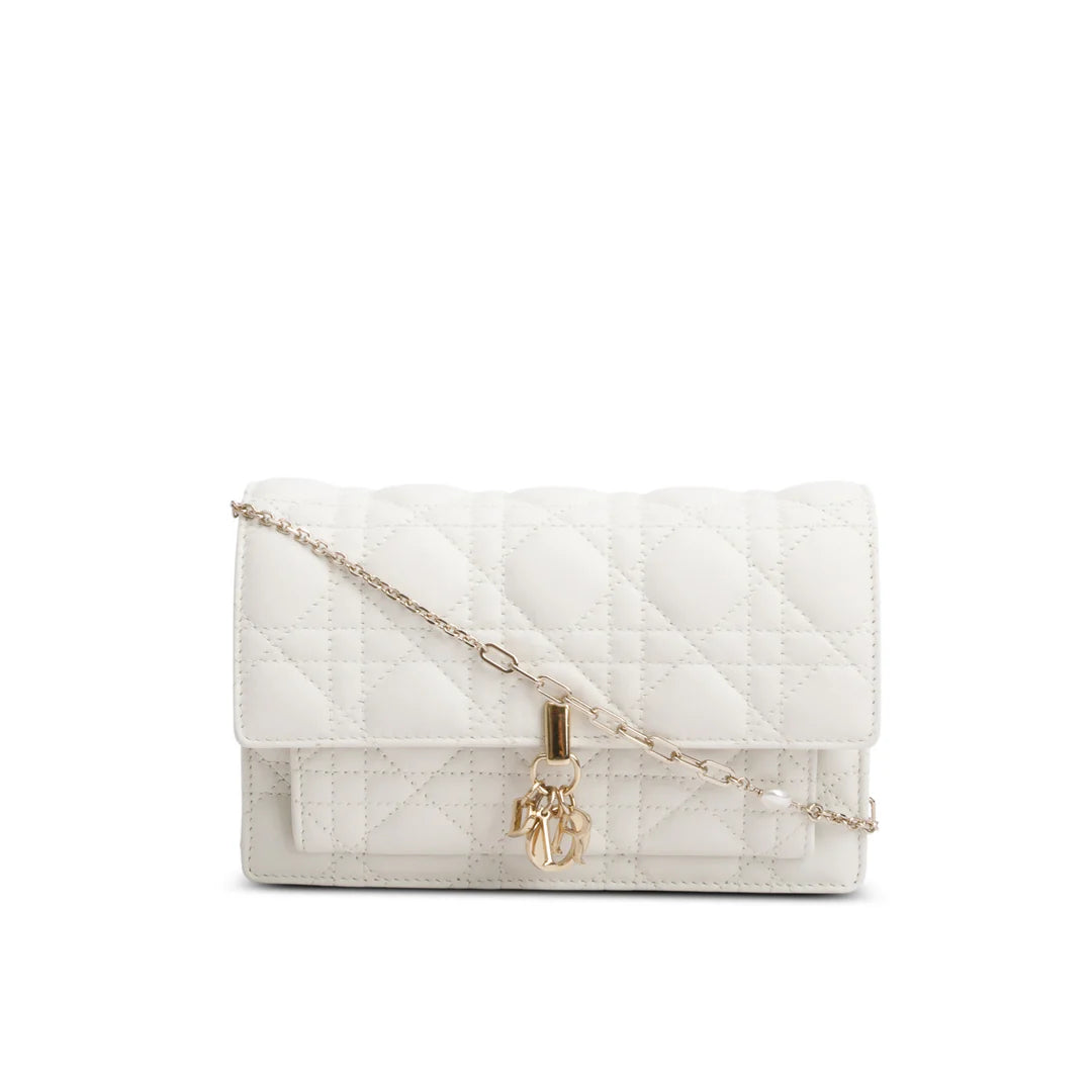 2022 White Lambskin Cannage My Dior Daily Chain Pouch