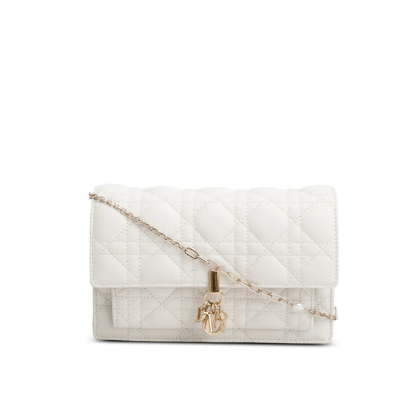 2022 White Lambskin Cannage My Dior Daily Chain Pouch