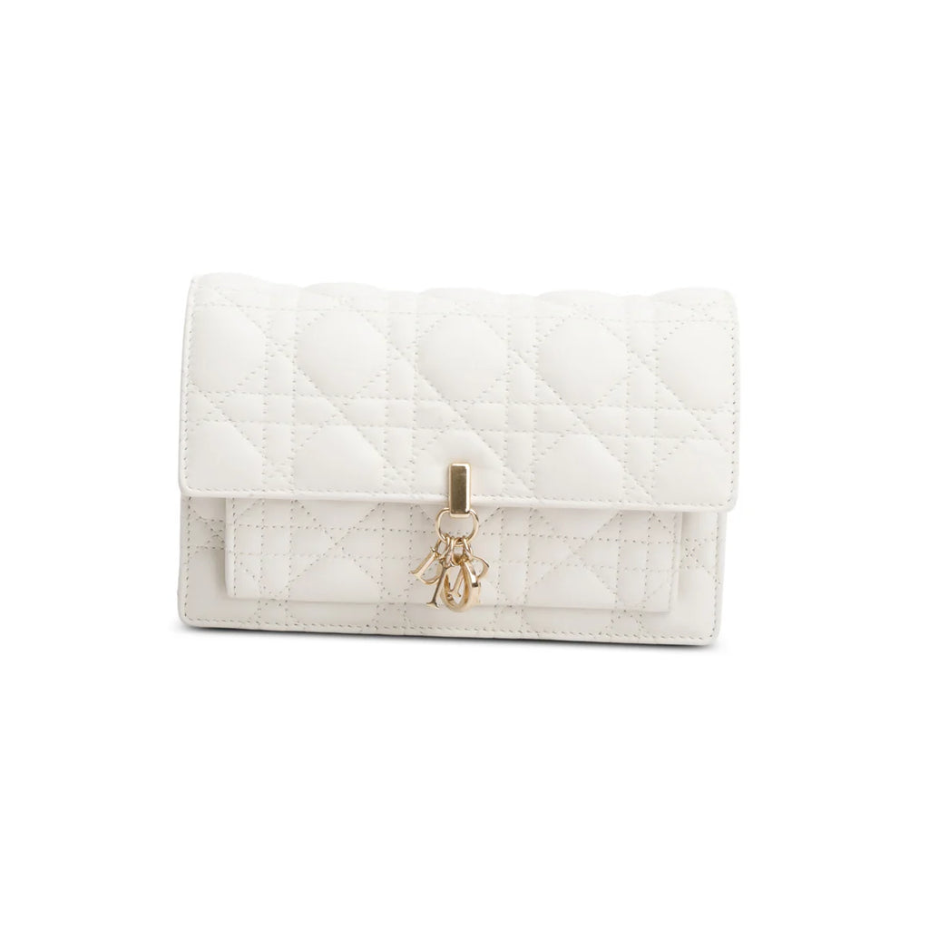 2022 White Lambskin Cannage My Dior Daily Chain Pouch