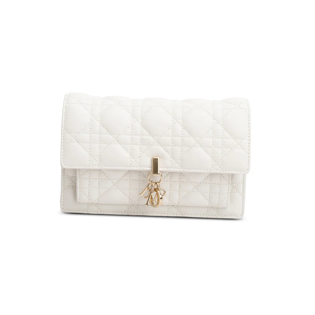 2022 White Lambskin Cannage My Dior Daily Chain Pouch
