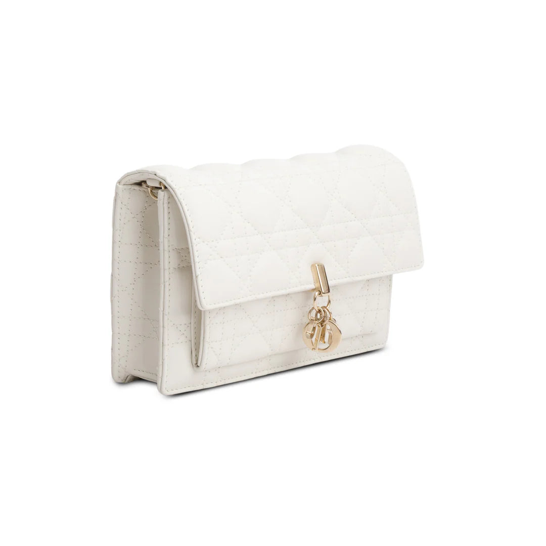 2022 White Lambskin Cannage My Dior Daily Chain Pouch