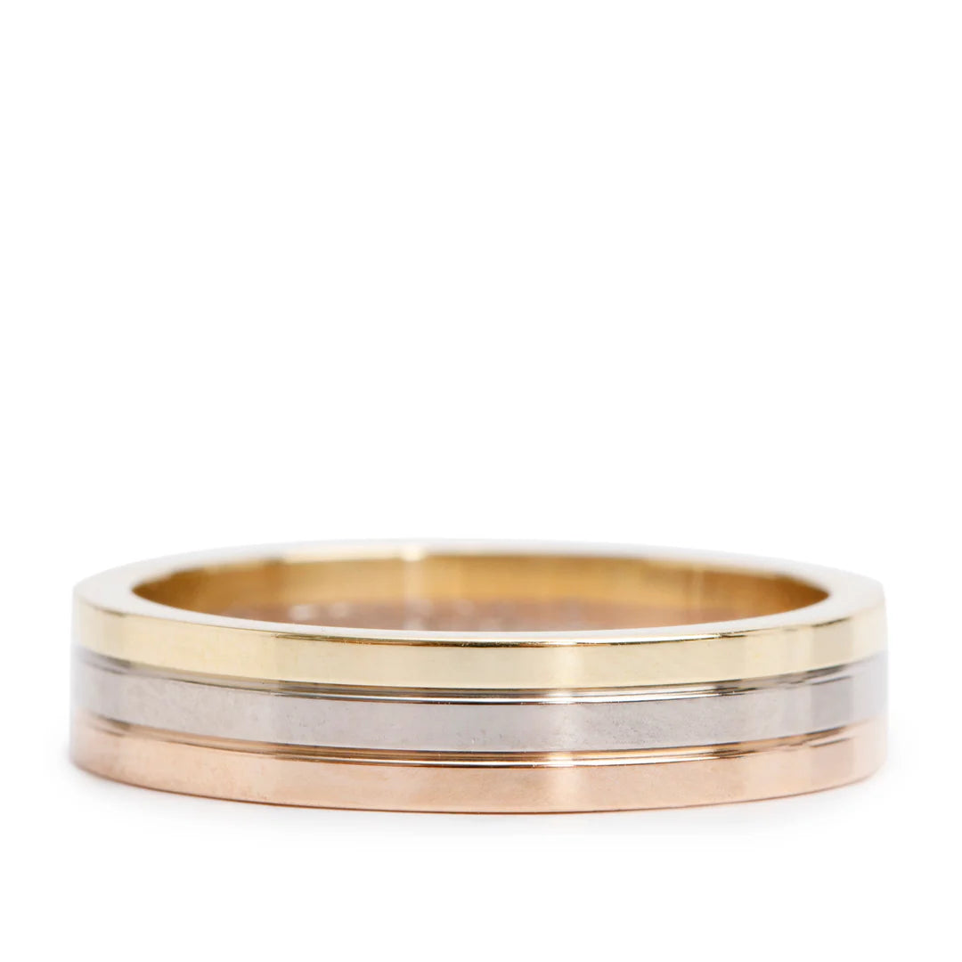 18k Tri-Gold Vendome Louis 4.8 MM Wedding Band Ring, Size 61 9.75 w/ Certificate