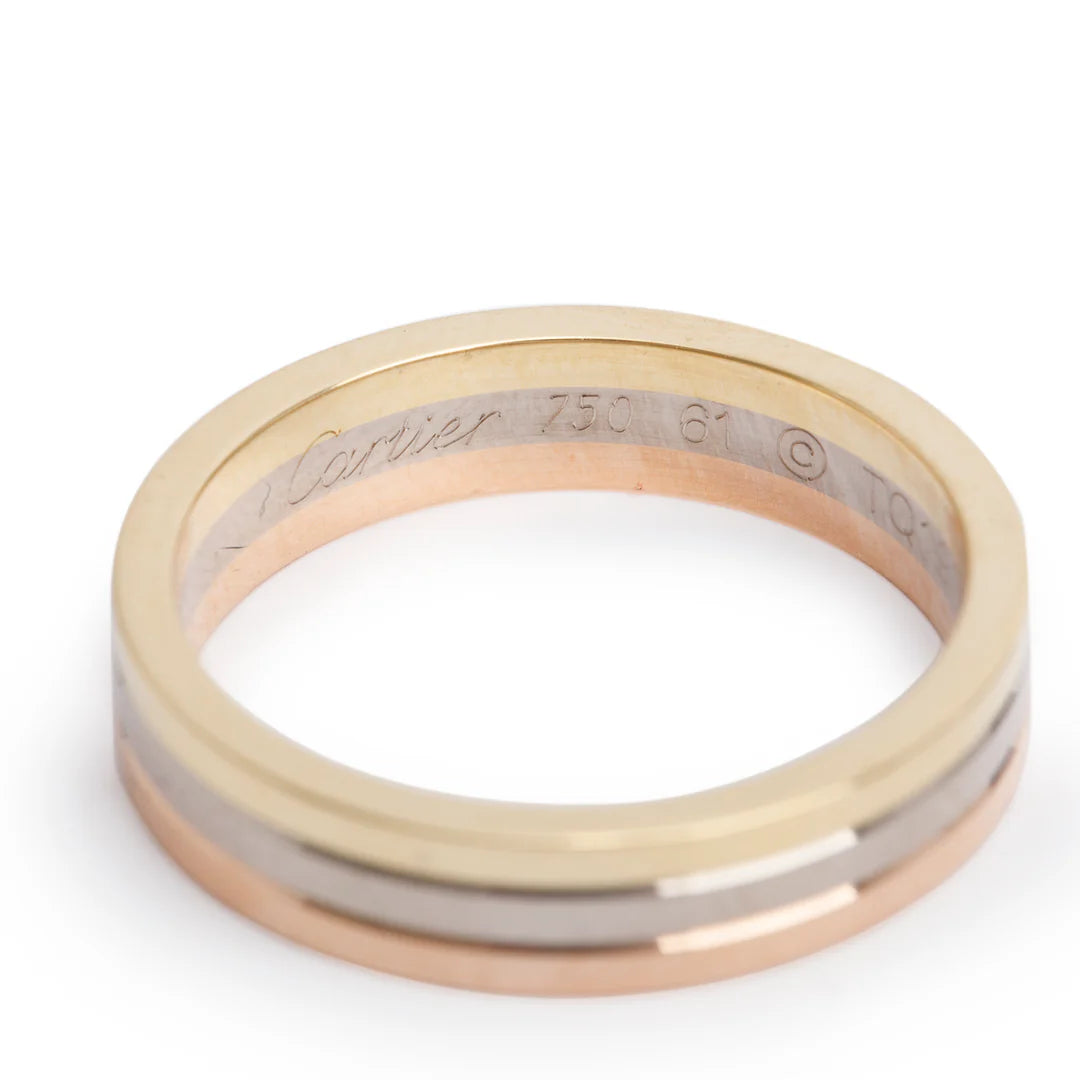 18k Tri-Gold Vendome Louis 4.8 MM Wedding Band Ring, Size 61 9.75 w/ Certificate