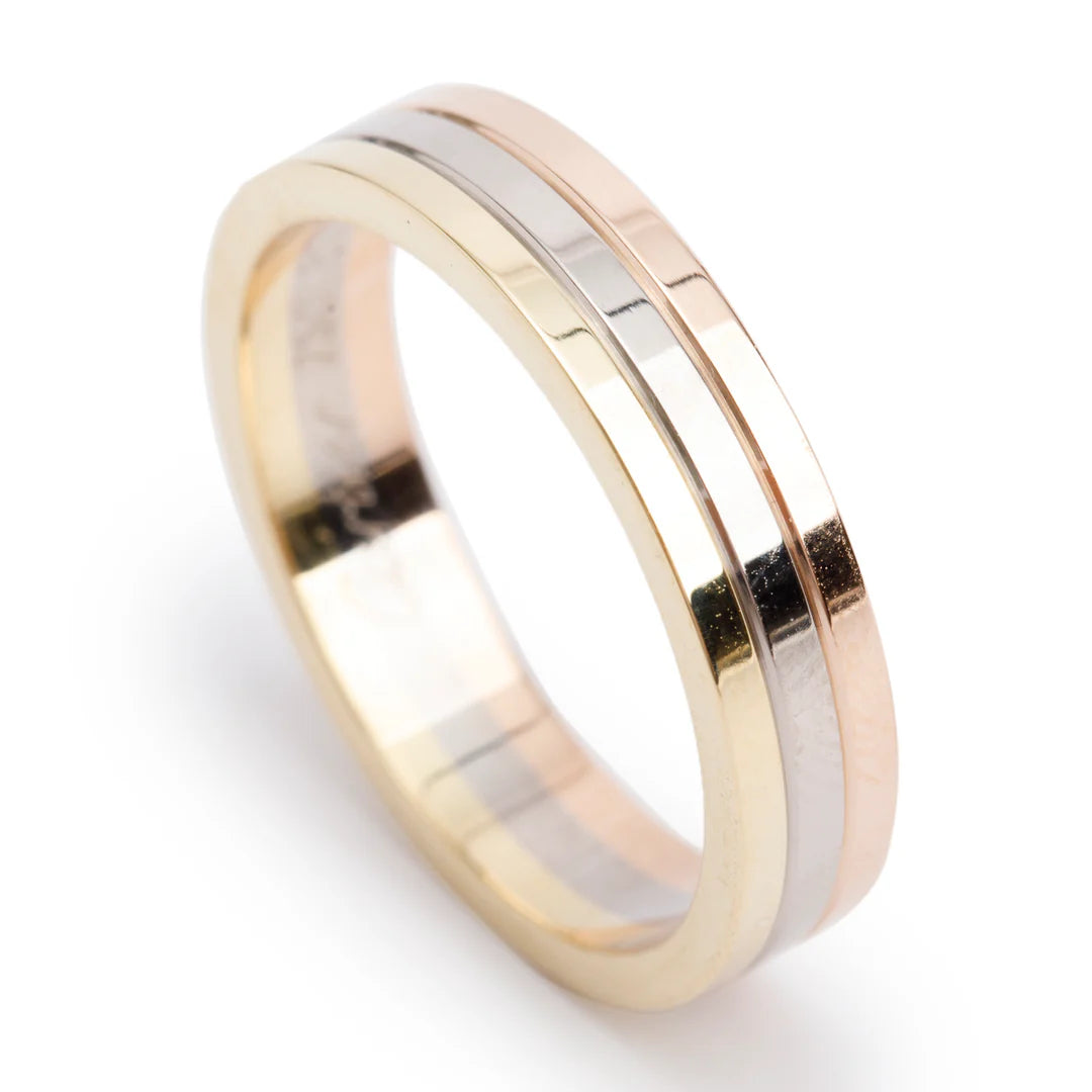 18k Tri-Gold Vendome Louis 4.8 MM Wedding Band Ring, Size 61 9.75 w/ Certificate