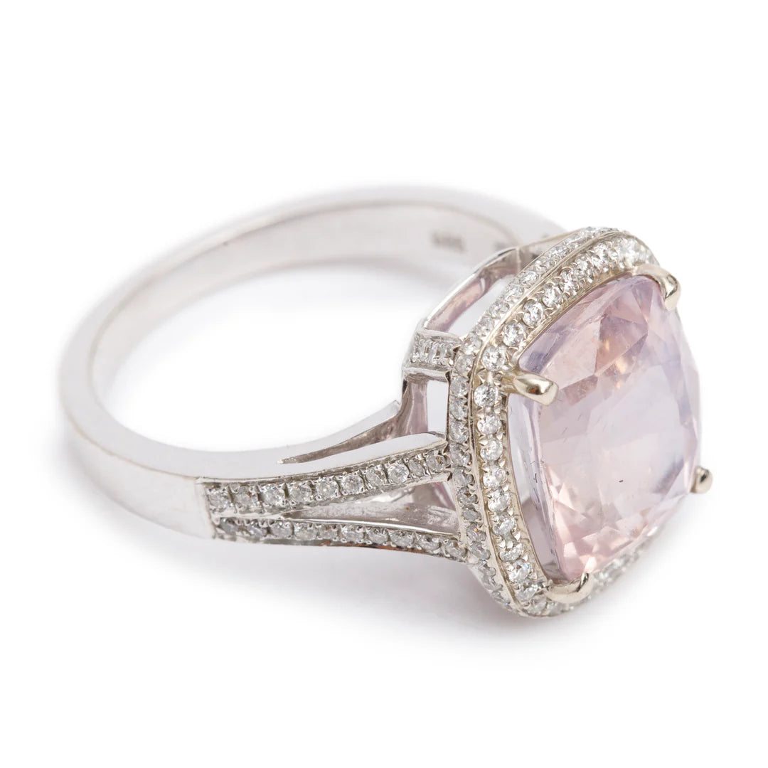14k White Gold Pink Sapphire &amp; Diamond Cocktail Ring, Size 7.25