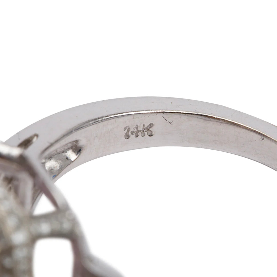 14k White Gold Pink Sapphire &amp; Diamond Cocktail Ring, Size 7.25