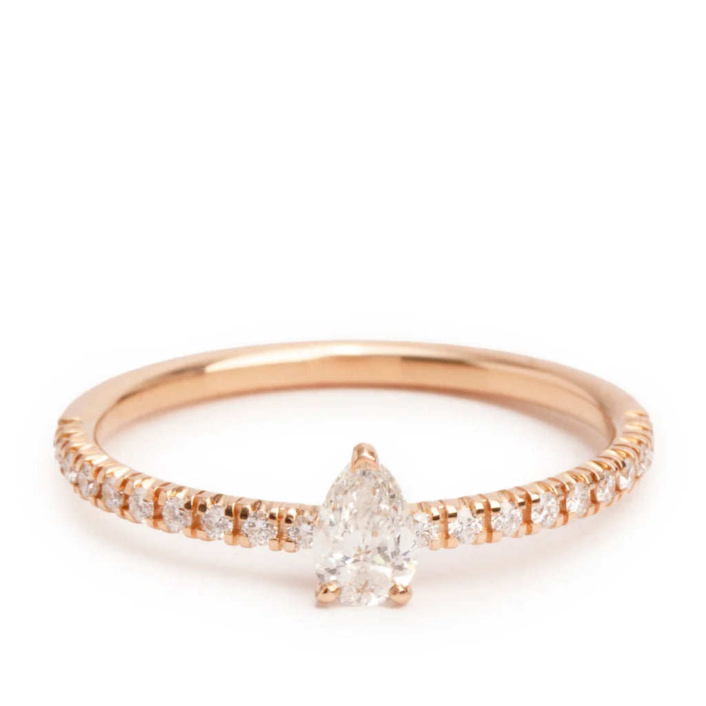 18k Rose Gold Pear Shaped Diamond Etincelle de Ring, Size 50 5.25