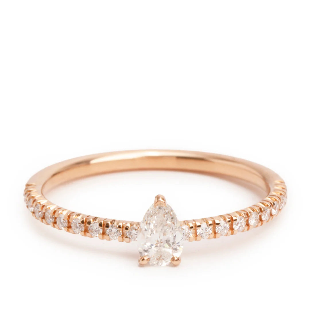 18k Rose Gold Pear Shaped Diamond Etincelle de Ring, Size 50 5.25