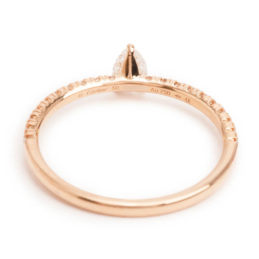 18k Rose Gold Pear Shaped Diamond Etincelle de Ring, Size 50 5.25