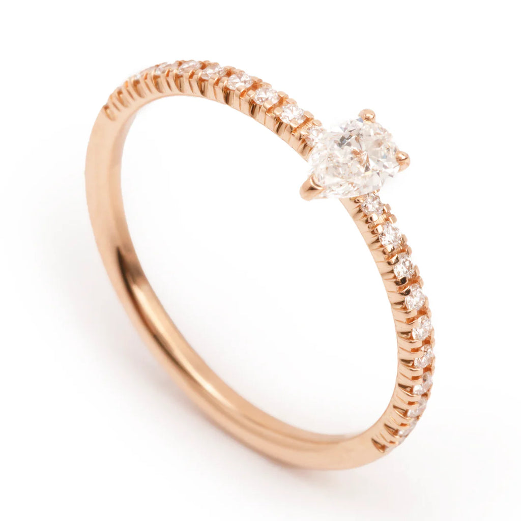 18k Rose Gold Pear Shaped Diamond Etincelle de Ring, Size 50 5.25