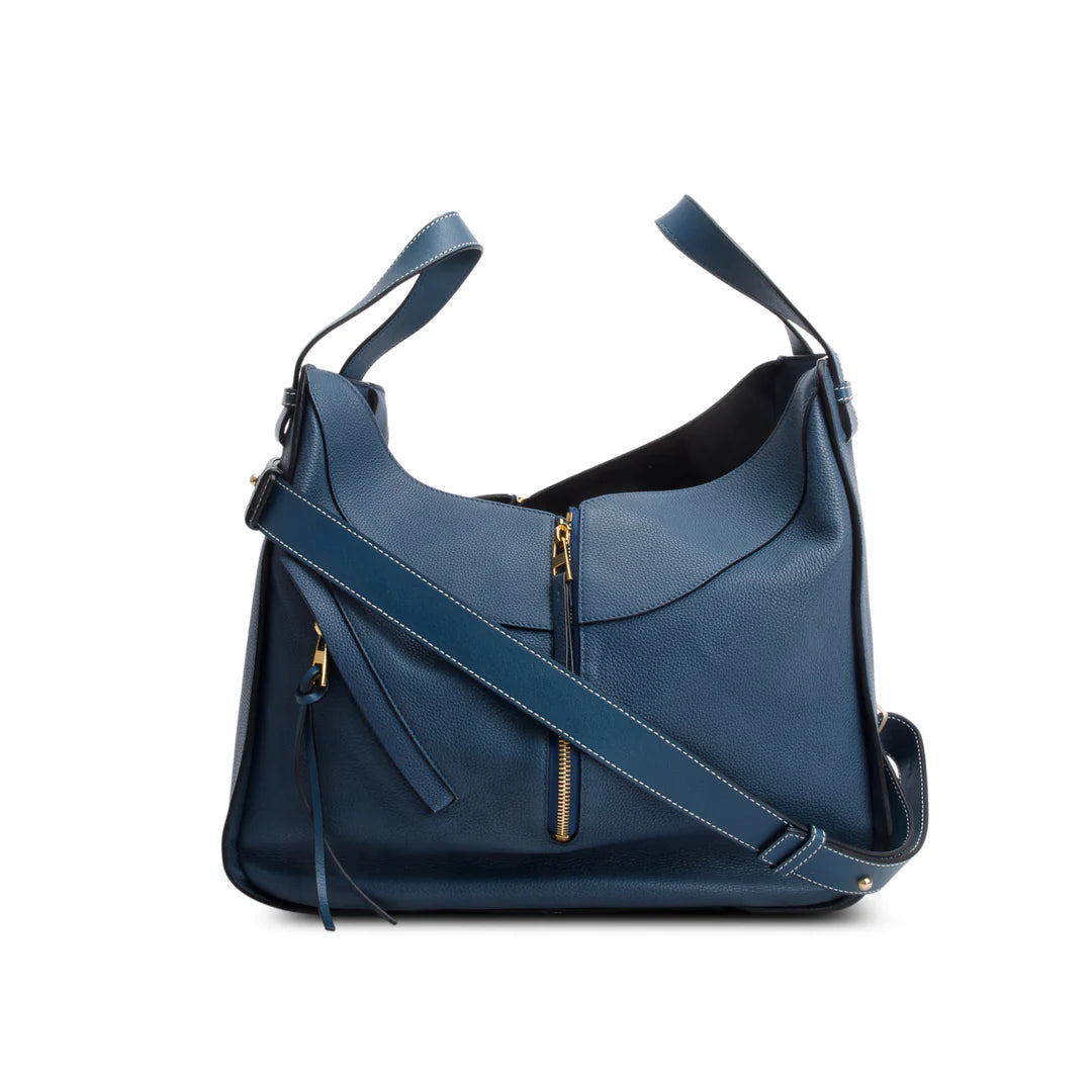 Blue Calfskin Leather Medium Hammock Bag