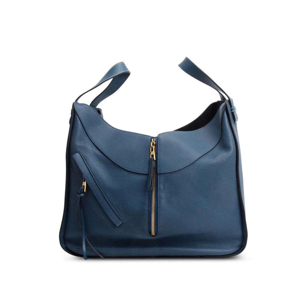 Blue Calfskin Leather Medium Hammock Bag