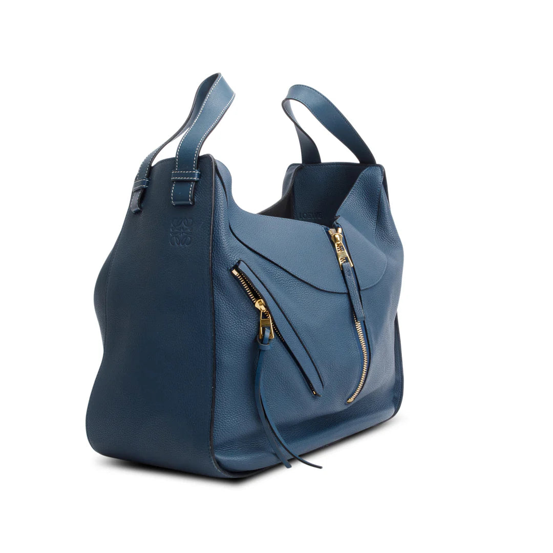 Blue Calfskin Leather Medium Hammock Bag