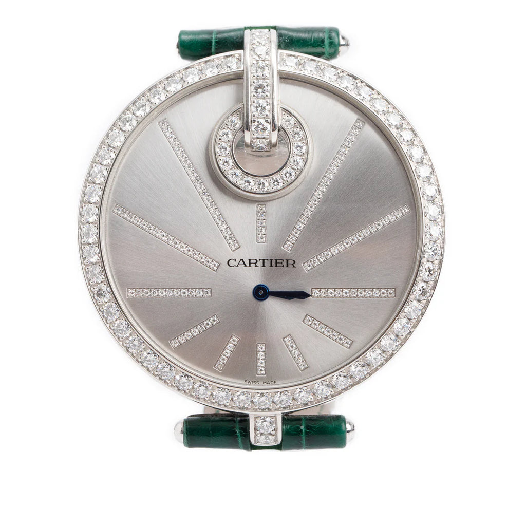 18k White Gold Diamond Bezel Captive de 50 MM Watch Silver Diamond Dial 3245 w/ Box &amp; Extra Strap