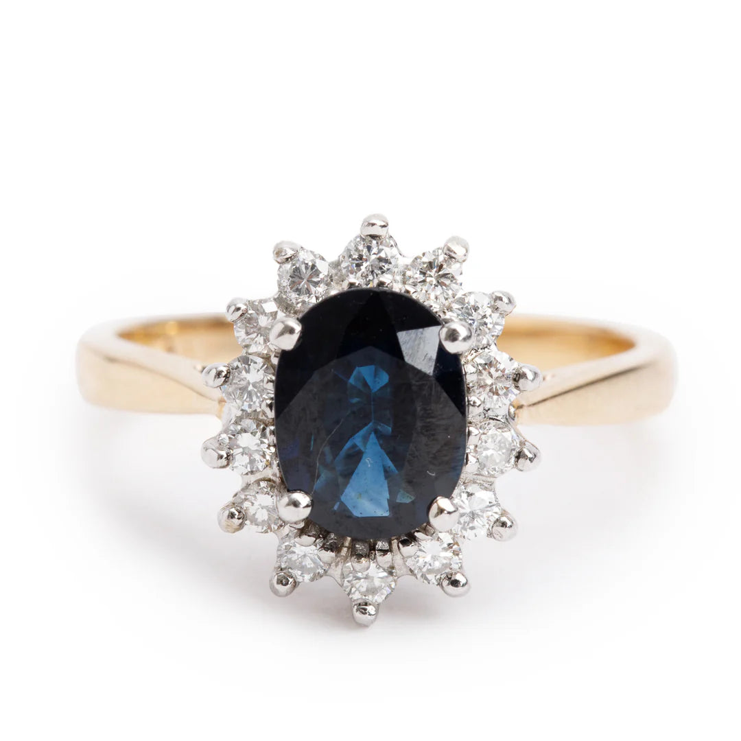 14k Yellow and White Gold Sapphire and Diamond Ring, Size 7.25