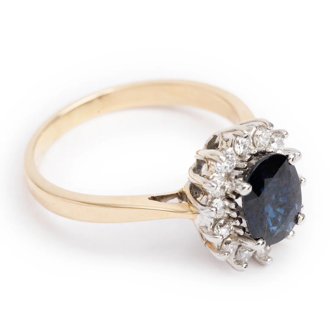 14k Yellow and White Gold Sapphire and Diamond Ring, Size 7.25