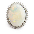 14k White Gold Opal and Diamond Cocktail Ring, Size 5