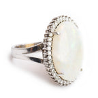 14k White Gold Opal and Diamond Cocktail Ring, Size 5