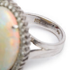14k White Gold Opal and Diamond Cocktail Ring, Size 5