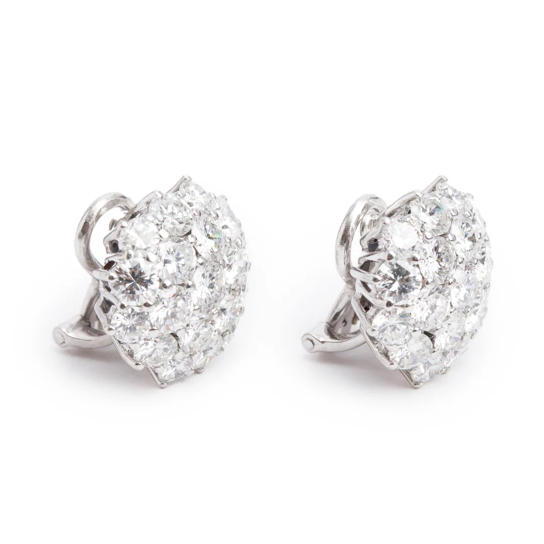 18k White Gold 4.21 tcw. Diamond Cluster Clip-On Earrings