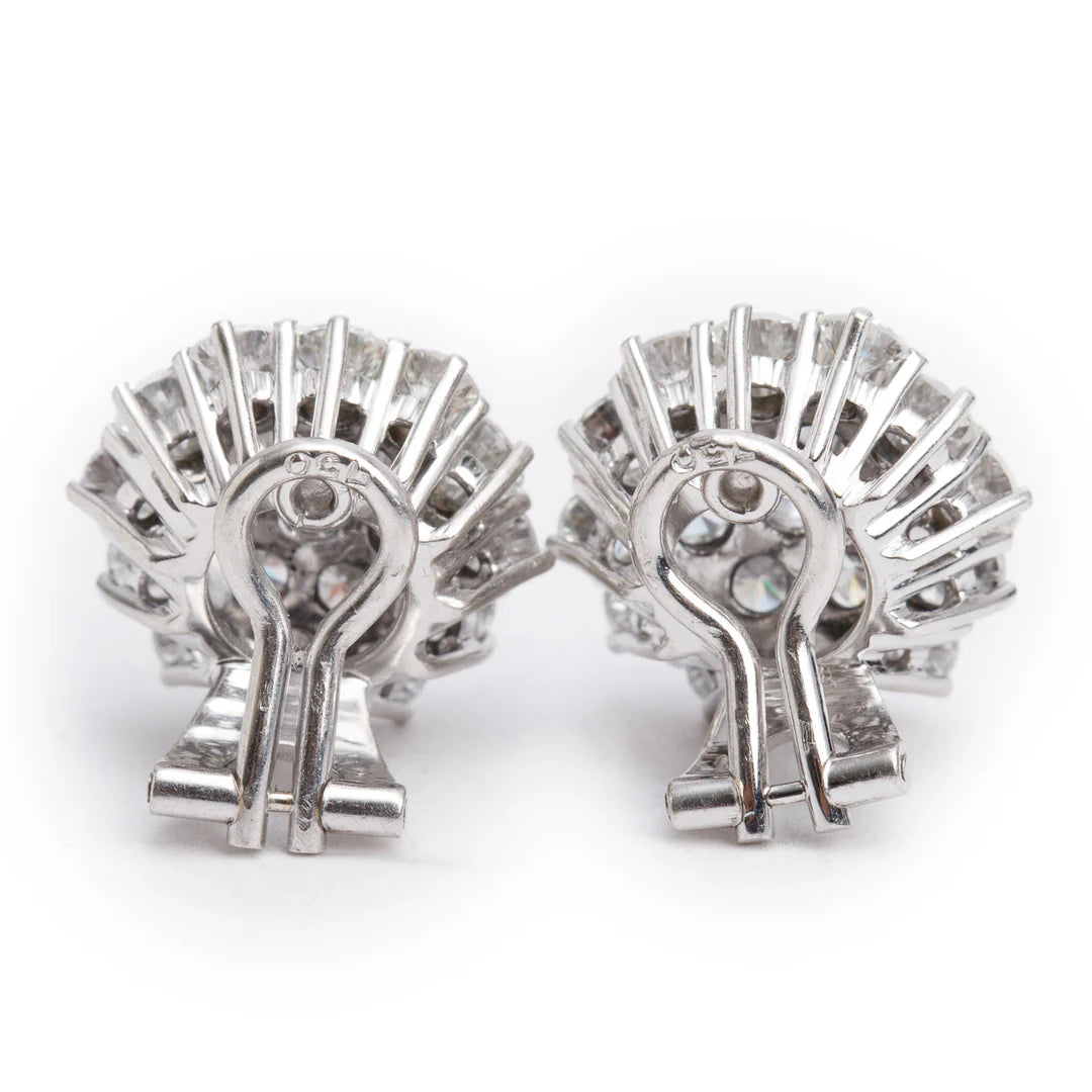 18k White Gold 4.21 tcw. Diamond Cluster Clip-On Earrings