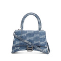 Blue BB Monogram Denim Small Hourglass Top Handle Bag w/ Strap