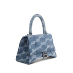 Blue BB Monogram Denim Small Hourglass Top Handle Bag w/ Strap