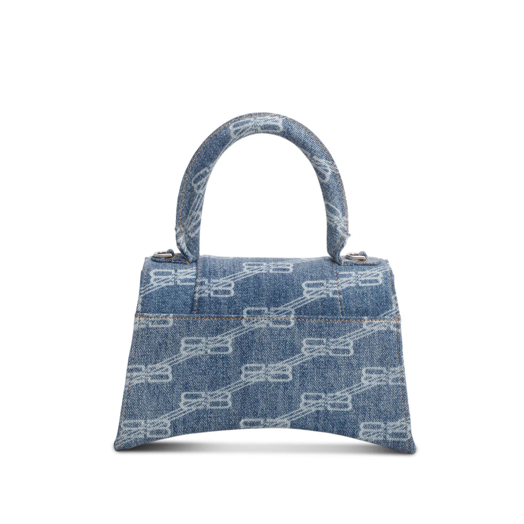 Blue BB Monogram Denim Small Hourglass Top Handle Bag w/ Strap
